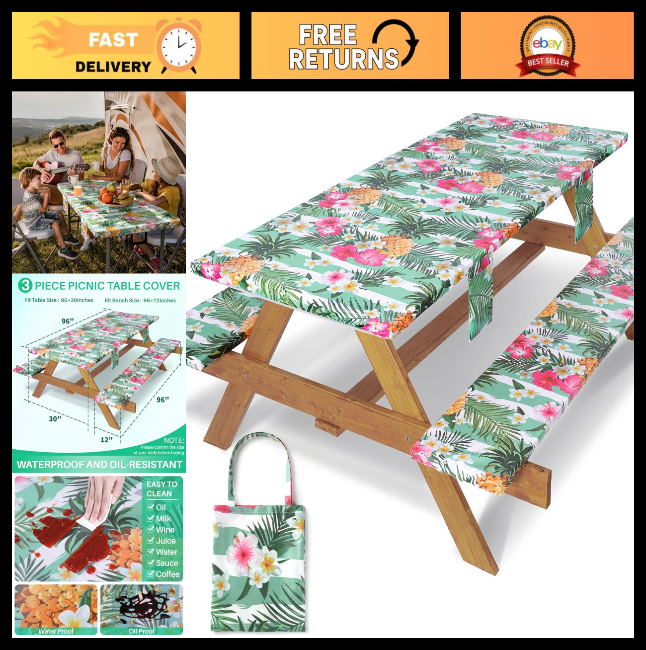 Set With Bench Covers - Elastic Fitted 8ft