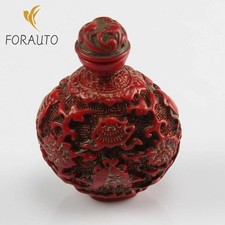 Old Decorative Collectible Handmade Coral Carving Flower Fish Lucky Snuff Bottle