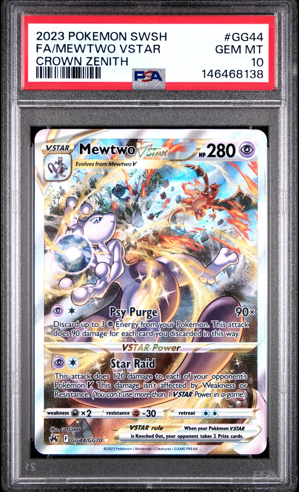 2023 POKEMON SWORD & SHIELD CROWN ZENITH #GG44 FULL ART/MEWTWO VSTAR PSA 10