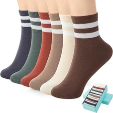 6 Pairs Quarter Crew Athletic Cotton Socks for Women with Gift Box
