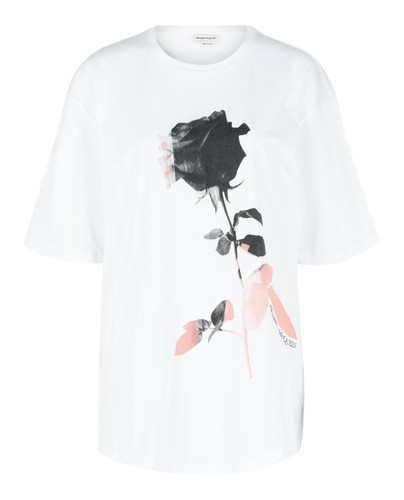 Alexander McQueen Womens Rose Print Graphic T-Shirt