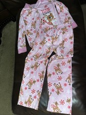 Girls Medium Rudolph Red Nose Reindeer Pink Two Piece Pajama Set Christmas