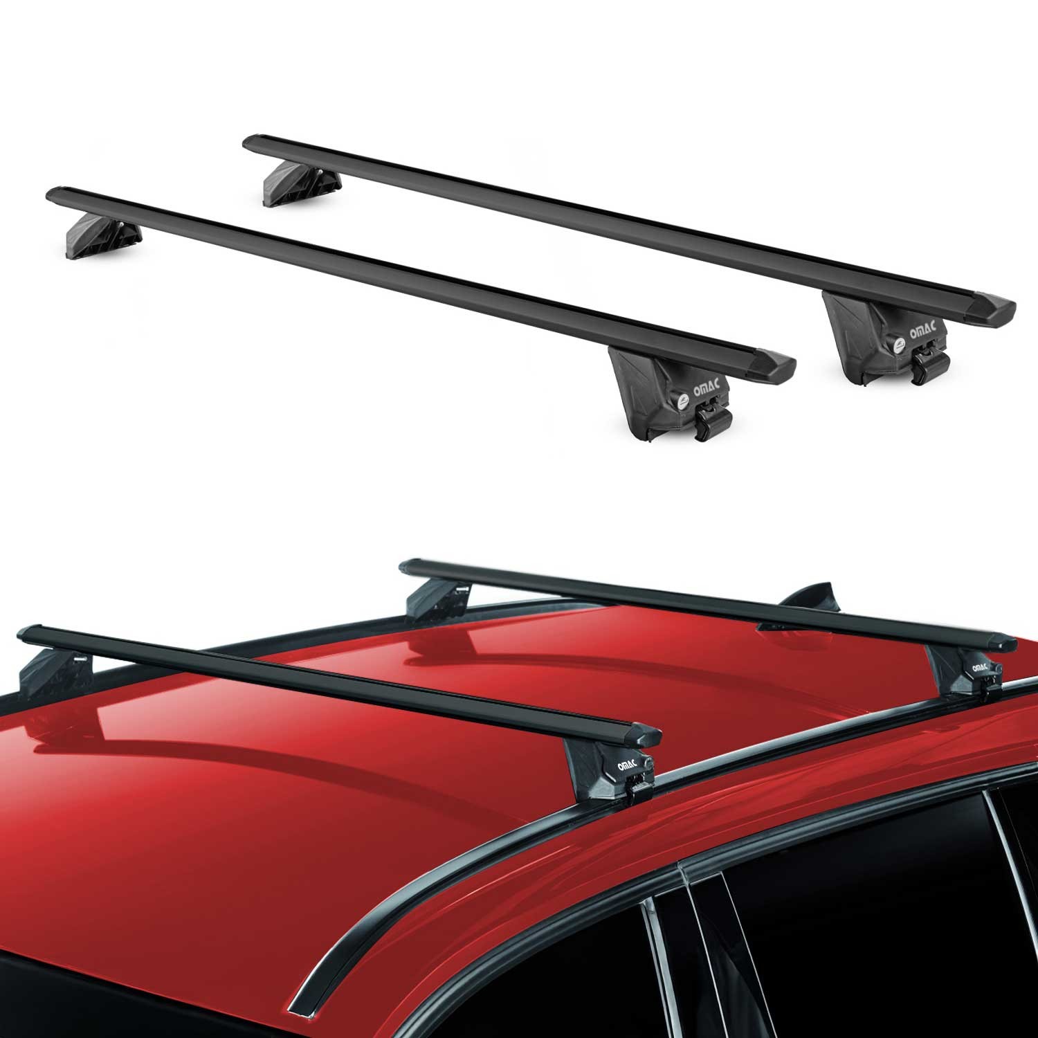 For Maserati Levante 17-24 OMAC Black Flush-Mounted Roof Rails Cross Bars