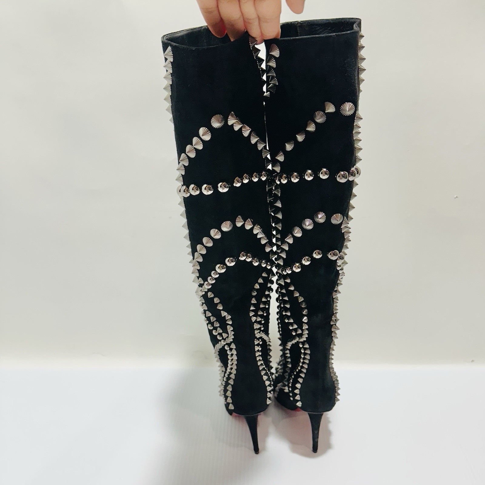 Christian Louboutin 36.5 US 6.5 Astrilarge Botta Pika 100 Black Suede Boots NWOB image 7