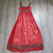 Adrianna Papell Dress Womens 8 Red Silk Beaded Formal Gown Grecian Vampire Goth