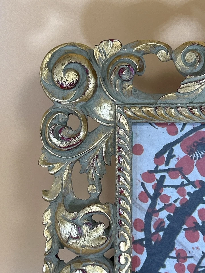 MARCO ORNAMENTADO ORO MADERA DORADA YESO BARROCO ROCOCÓ FLORAL. Vintage. 9” x 11”. Foto 3 de 4