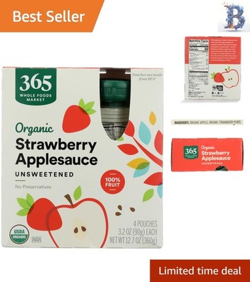 Convenient 3.2 Ounce Organic Strawberry Applesauce Pouch - Unsweetened Snack