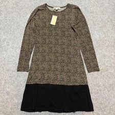 Michael Kors Dress Womens Medium Leopard Print Pleated Hem Long Sleeve