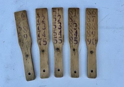 Rare Antique Set Of 7 Wooden Carnival Game Wheel Betting Paddles Primitive
