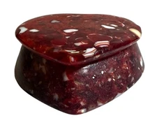 Heart Shaped Red Stone Trinket Box With Lid Hand Carved Jewelry Storage  2" x 3"