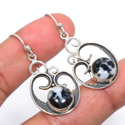 White Buffalo Turquoise Vintage 925 Sterling Silver Jewelry Earring 1.7'' T33