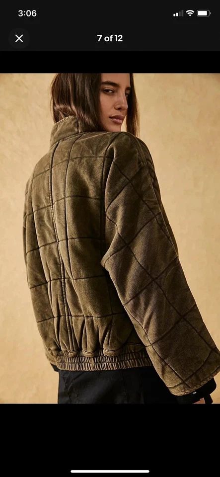 Chaqueta Militar Bombardero Acolchada Free People Dolman Talla L Verde Oliva Boho Retro Foto 3 de 4