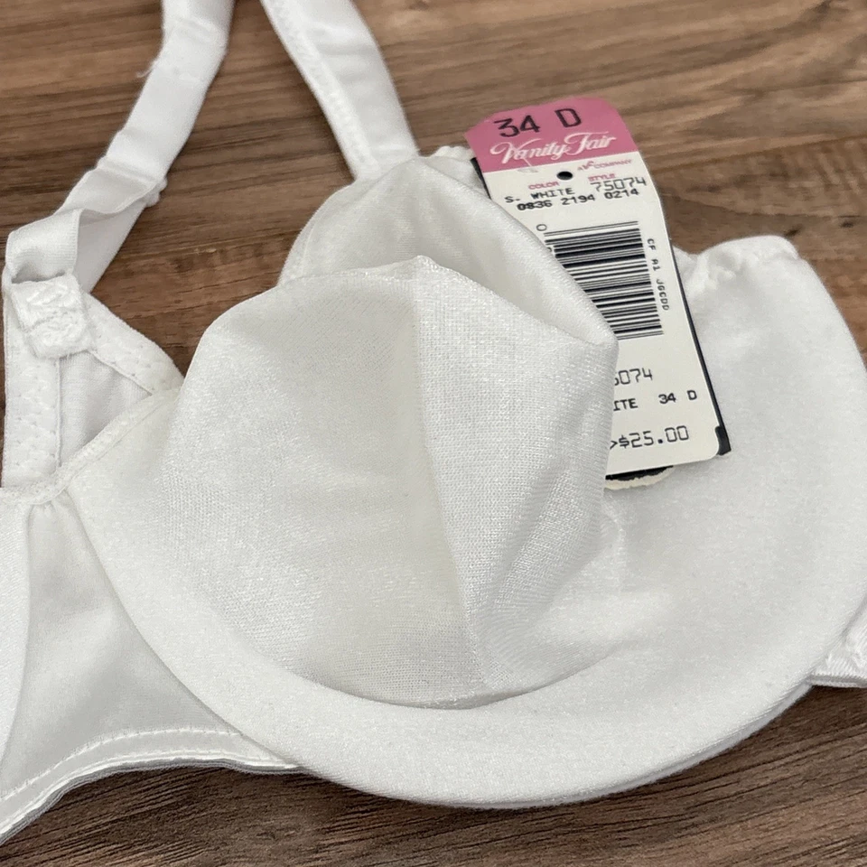 Sujetador De Colección Vanity Fair 34 D Blanco 75-074 Brillante Suave Nuevo Con Etiquetas Foto 3 de 4