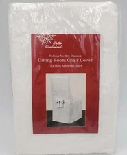 Damask Linen Dining Room Chair Seat Cover Medley White Winter Wonderland Covers