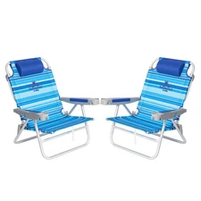 Extra Wide 28" Low Beach Chair 2 Pack 5 Position Lay Flat, XL Oversized Porta...