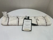 Threshold Table Runner 14" x 72" Brick Red Cream Plaid Check Fringe Trim NWT