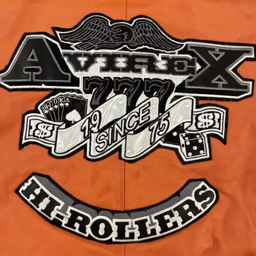 Avirex Men's Hi-Rollers Leather Varsity Jacket Genuine Cowhide Motorcycle Jacket - Picture 4 of 5