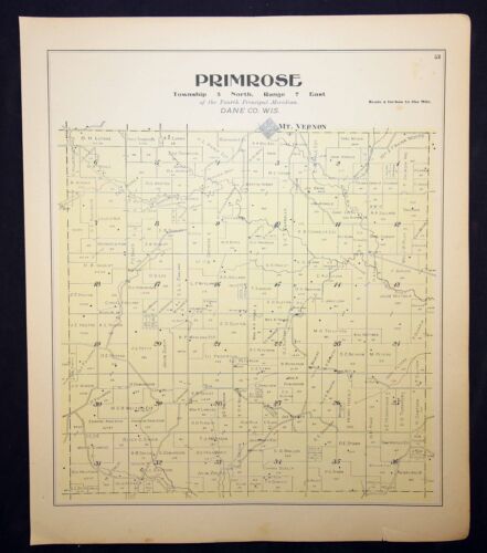 1899 Plat Map Primrose Township Dane County Wisconsin Mt Vernon - Photo 1/8