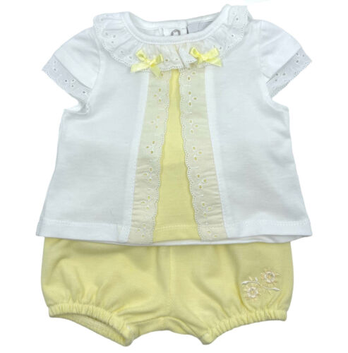 Baby Girl Shorts Top Outfit Broderie Anglaise Dandelion AV6088 LEMON - Picture 4 of 4