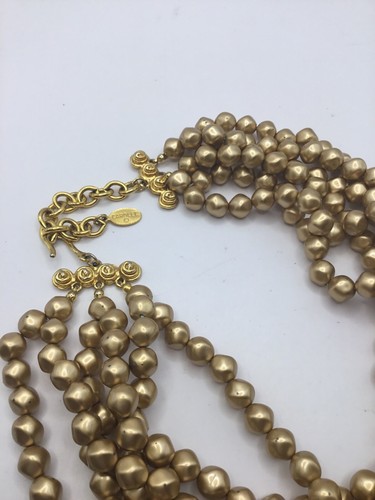 Vintage CAROLEE BRONZE Faux Pearl Necklace Choker 5 Strand Beaded 18.5" - Picture 7 of 7
