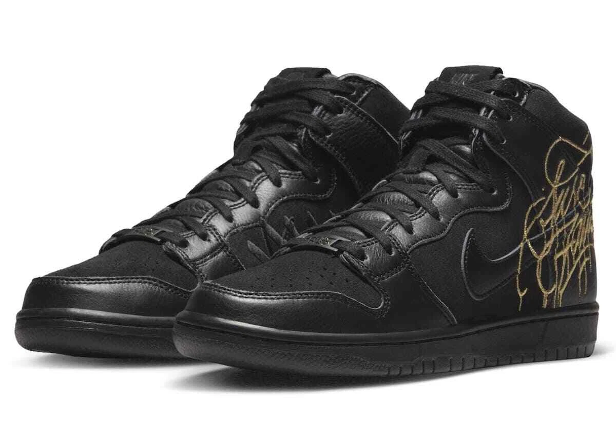 Faust x Nike SB Dunk High PRO Black and Metallic Gold [US 7-11] DH7755-001  New