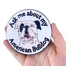 American Bulldog Magnet Dog Pet Portrait Decor Gift 3.5" - White with Black Ear