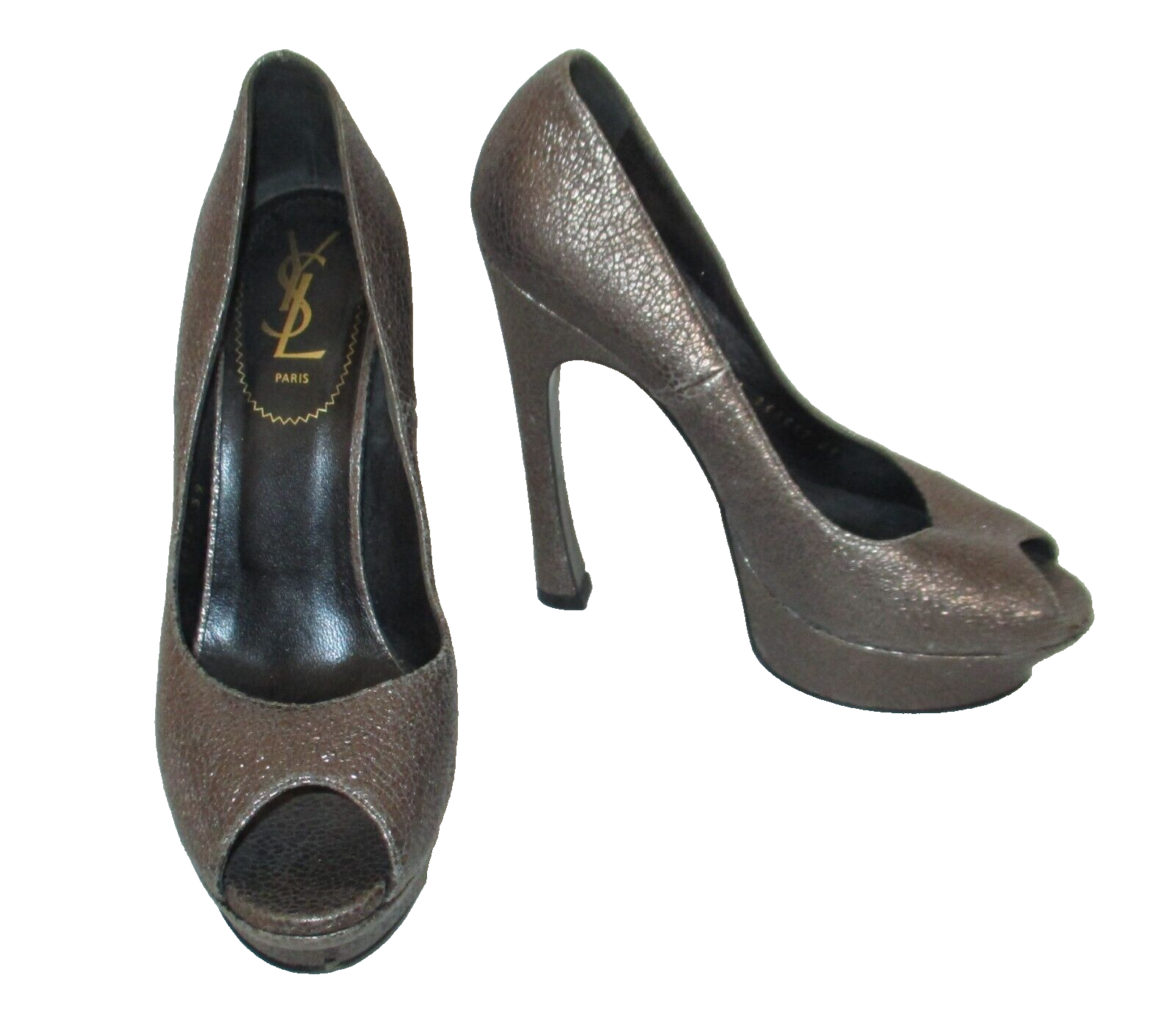 YSL Yves Saint Laurent decolte tacco pelle bronzo metallizzato 39 donna punta aperta