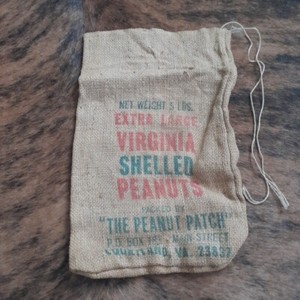 VINTAGE 14" X 10" VIRGINIA PEANUTS BURLAP SACK *EMPTY*