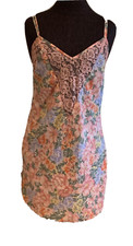 Vtg Victoria's Secret Gold Label Nightgown Chemise Floral Satin Lace Slip- Sz M