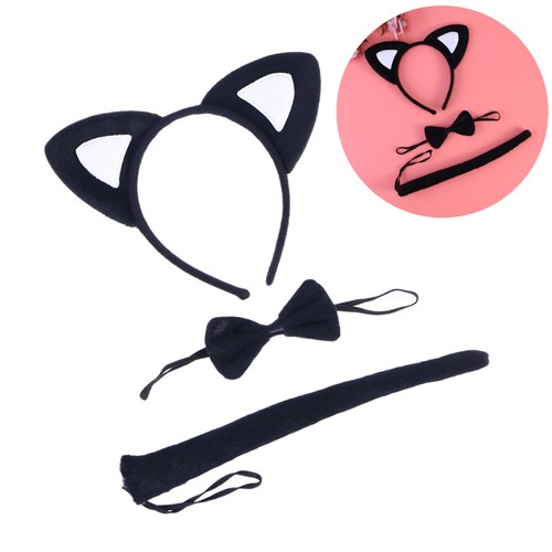3 Pcs Cat Role Play Costume Ears Headband Bow Ties Cartoon Cosplay eBay