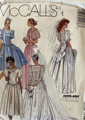 Vtg 80's McCall 4113 Wedding Dress Gown Bridal Sewing Pattern Poof Sleeve 16 U/C