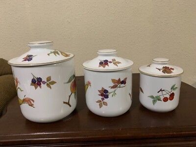 Royal Worcester Evesham Gold Porcelain Covered Canister Set Royal Worcester Evesham Gold Porcelain Covered Canister Set