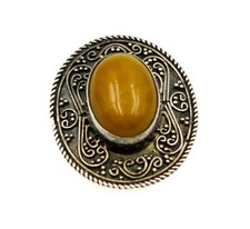 Vintage Cabochon Cut Butterscotch Amber Sterling Silver Ring Size 5