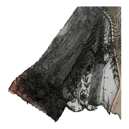 Early 1900s Antique Black Jet & Glass Beaded Sheer Mesh Top Edwardian *AS IS* - Picture 4 of 14