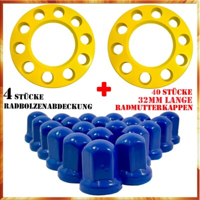 4 xRadbolzenabdeckung Kunststoff 22,5 LKW 40x32mm Lange Radmutterkappen Blau