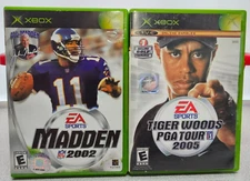 XBOX Original Lot 2 DVDs Tiger Woods PGA Tour 2005 & Madden 2002 Golf & Football