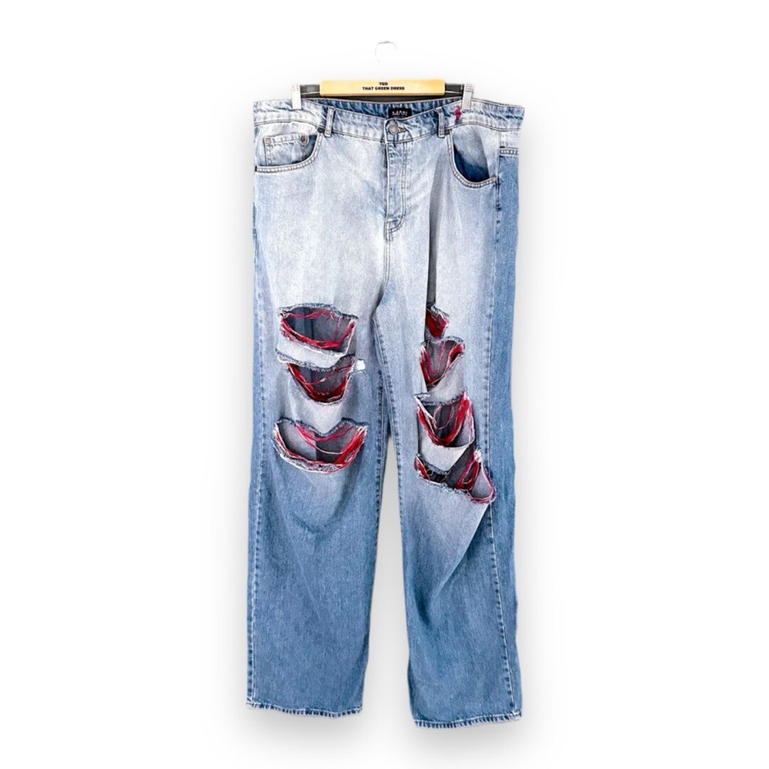 Mens Boohoo Man Blue Denim Ripped Straight Leg Jeans Size 40L W40 L37 |  eBay UK