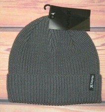 MENS HURLEY GRAY CHARCOAL BEANIE HAT CAP ONE SIZE