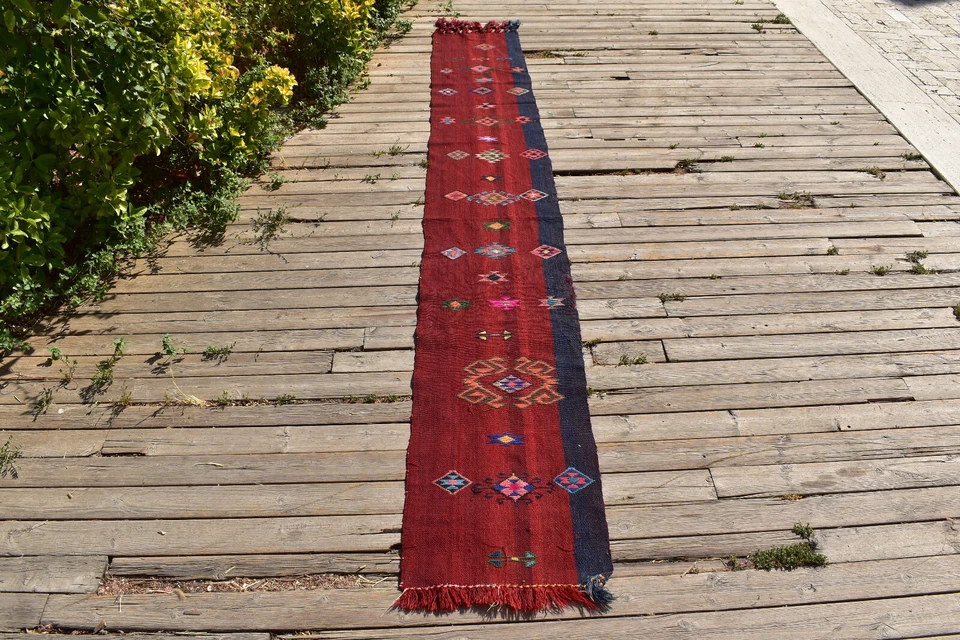 Alfombra Turca 1'x10' Tamaño Oriental Cicim Corredor Pasillo Kilim 45x312cm - Imagen 2 de 4