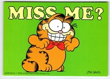 Garfield Cat Postcard Miss Me Orange Kitten With Bow Tie Jim Davis 1978 Unused