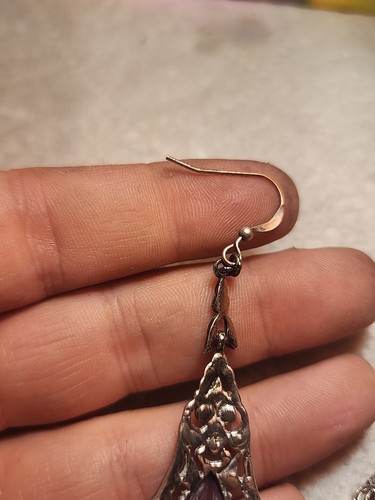 Amethyst Sterling Silver Filigree Victorian Earrings Antique Artisan Faceted - Picture 7 of 15