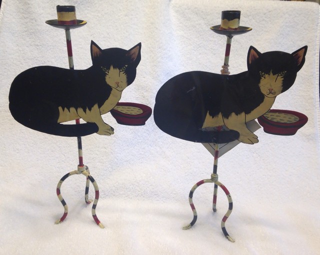 2 Primitive Style Black Cat Candlestick Candle Holders Metal Halloween 14.5" eBay