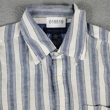 Tommy Hilfiger Shirt Mens Medium Blue Striped Button Up Short Sleeve STAINED 
