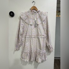 NWT GANNI Ruffled floral-print cotton mini dress In Cherry Blossom SZ42 US 10/12