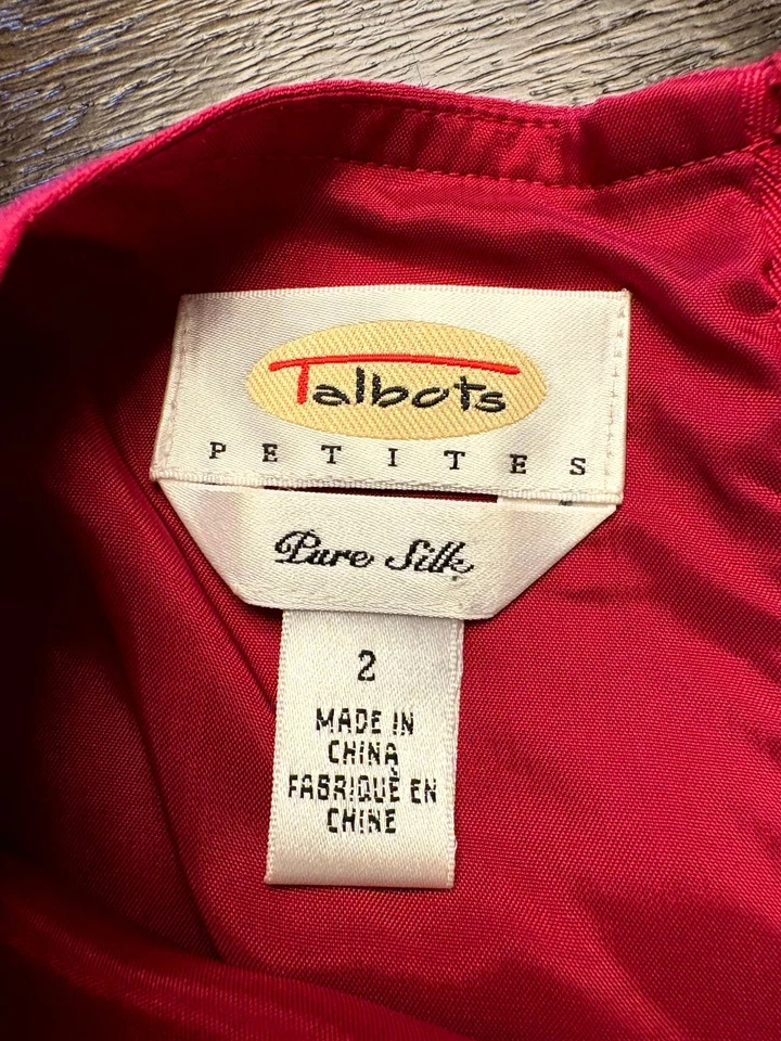 Talbots Cranberry Red 100% Silk Sleeveless Square Neck Midi Dress Size 2 Petite - Image 3 of 4
