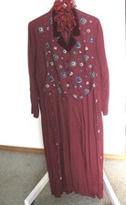 KARIN STEVENS VINTAGE long sleeve red print layered dress Size 8