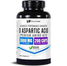 D-Aspartic Acid (DAA) 3000mg 200 Capsules DAA Premium Amino Acid HealthFare