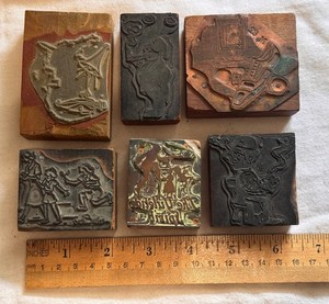 Lot (6) Antique Vintage Printing Blocks Relief Cuts Yuletide Spirit - Comics 3