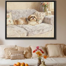 Oil Painting Shih Tzu Dog Canvas Print Living Room Decor Pet Artwork Wall Art