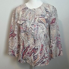 Chicos 100 Linen Zip Up Paisley Print Jacket